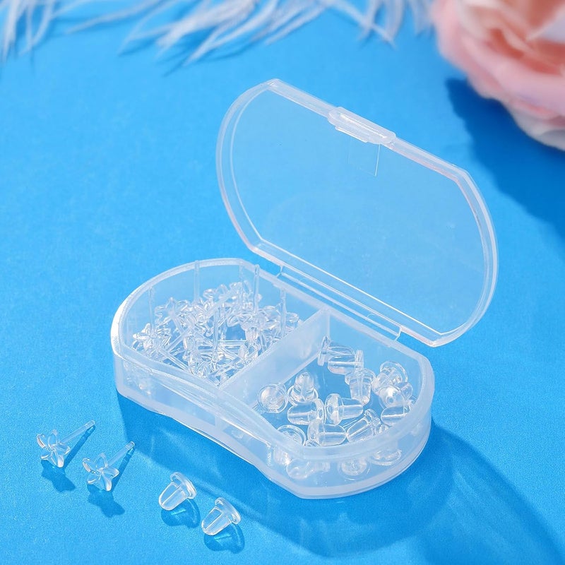 Formulen Plastic Earrings Backs with Earring Post, Clear Earrings Backs Post for Sports and Work, 10 PCS Invisible Star Plastic Earring Backs Post For Sensitive Ears with 10 PCS Silicone Earring Backs - Image 4